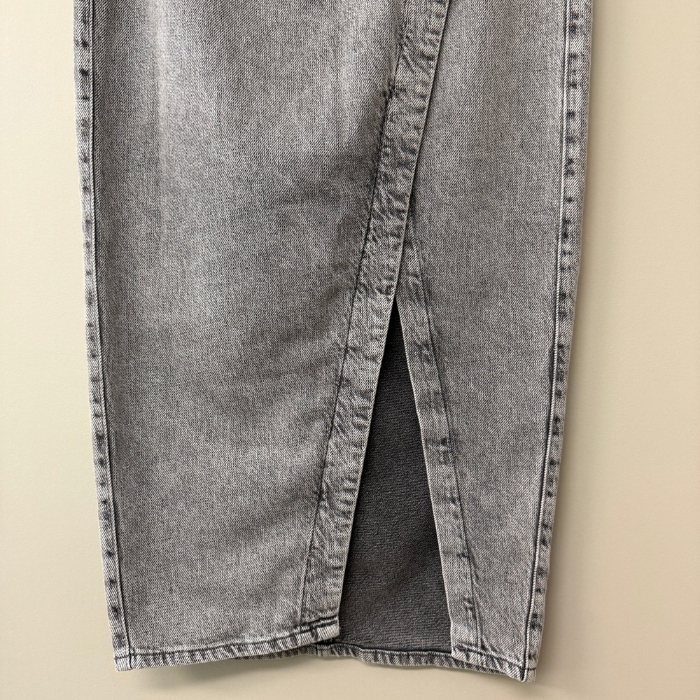 Zara Women Asymmetrical Button Front Denim Midi Skirt Size M Grey Acid Wash Slit - Picture 4 of 10